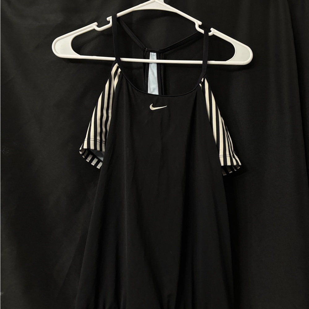 Nike Black and White Striped Swimsuit - L